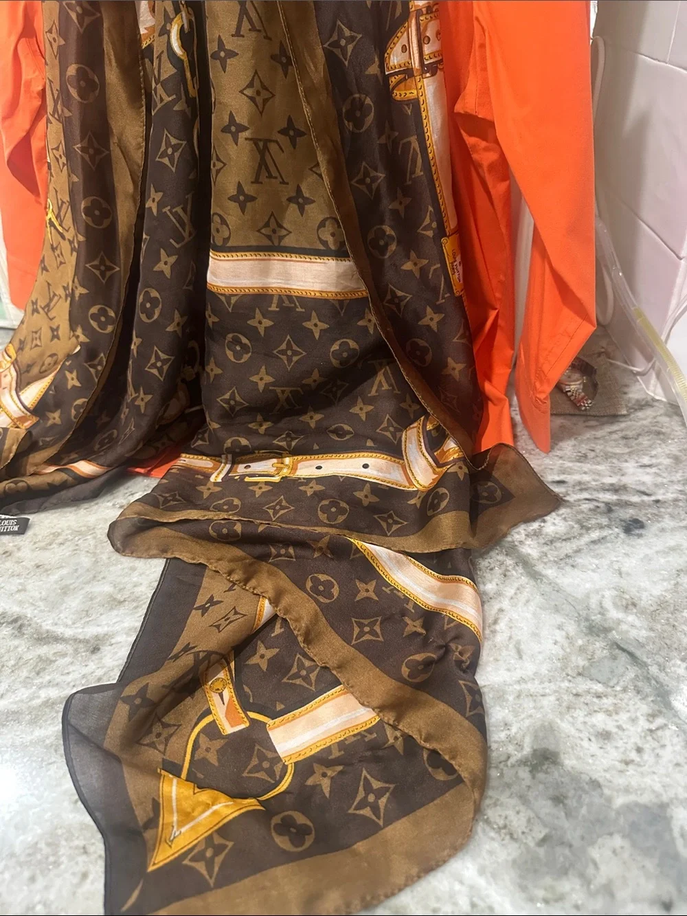 Luxury Brown Monogram Silk Scarf - INSPIRED
